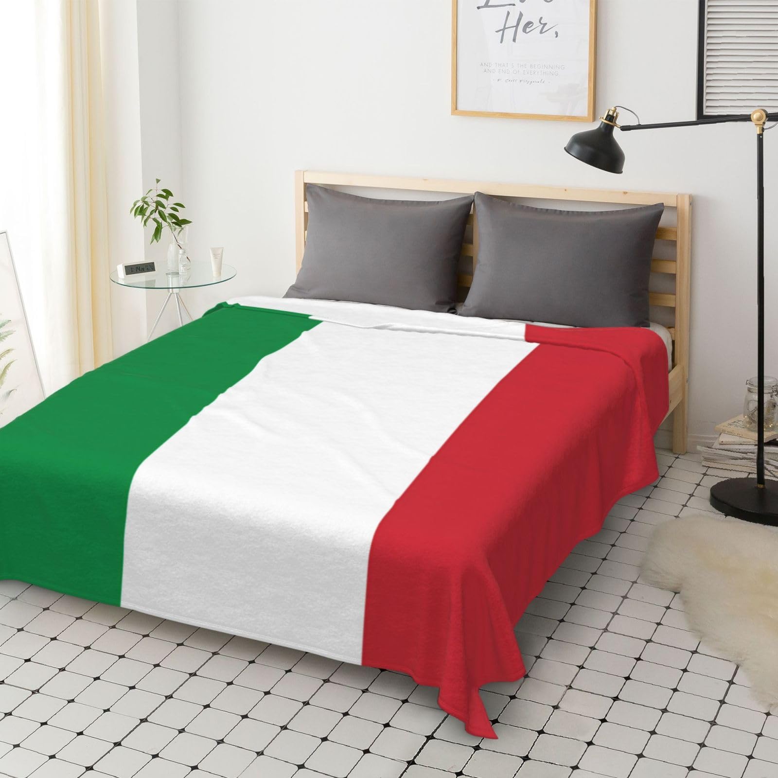 Coperta in morbido pile con bandiera italiana, comoda coperta autunnale per letti e divani, 177,8 x 203,2 cm, colore: nero