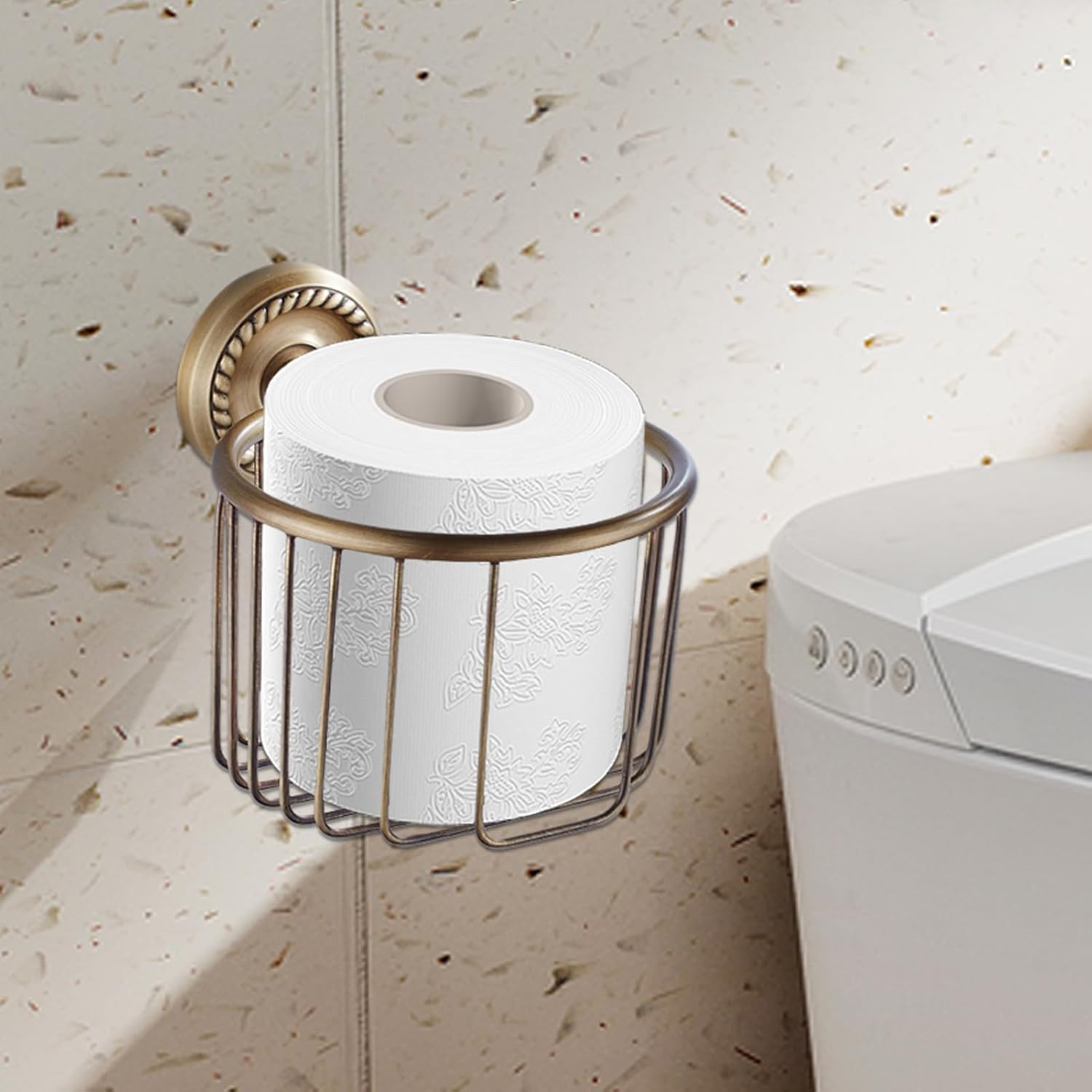 Gold Toilet Paper Holder, Wall - Mounted Metal Tissue Roll Holder for Bathroom, RV, Camper Organization