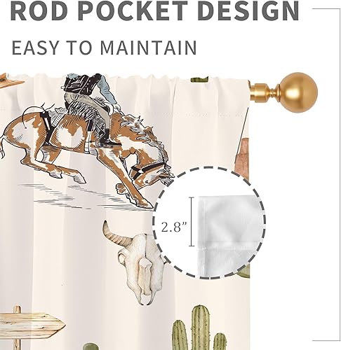 Miniatura 4 de EGLGCC Cortinas occidentales de cocina de 27.5 pulgadas de ancho x 45 pulgadas de largo, pequeñas, mini vaquero, equitación, cactus, desierto,