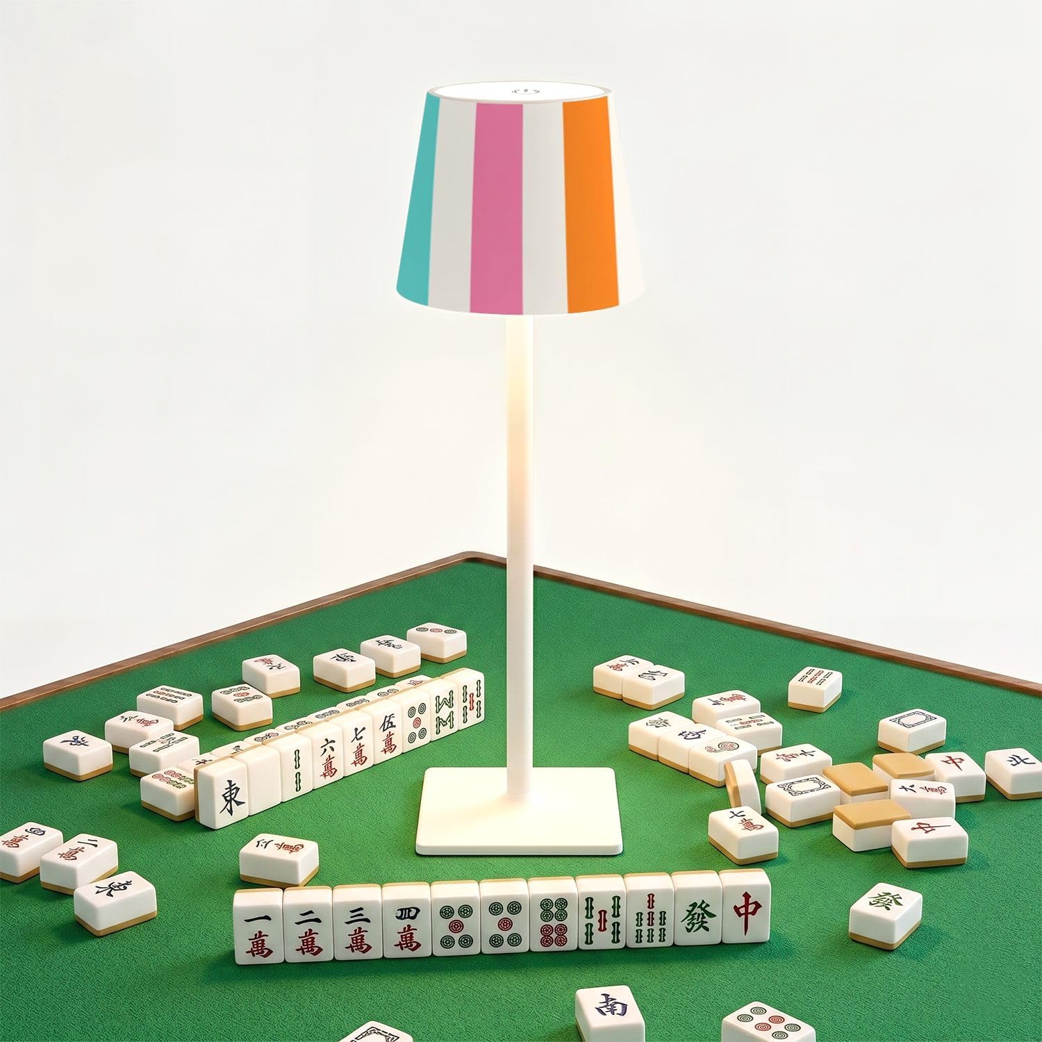 Mahjong Cordless Table Lamp Rainbow striped checkered boho 3 Color Dimming