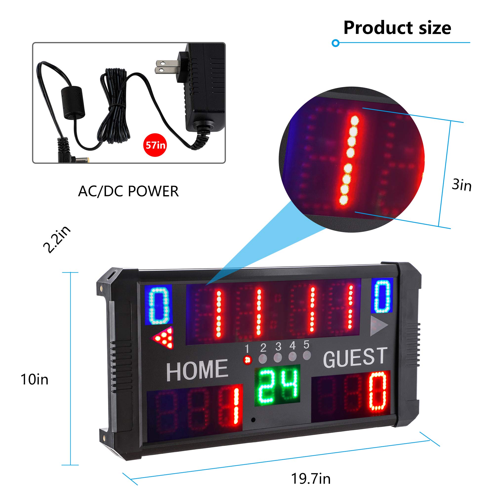 LED Punktestandanzeige mit Sprachsteuerungsfunktion Multisport Scoreboard mit Fernbedienung für Basketball Volleyball (14-stellige Anzeigetafel)