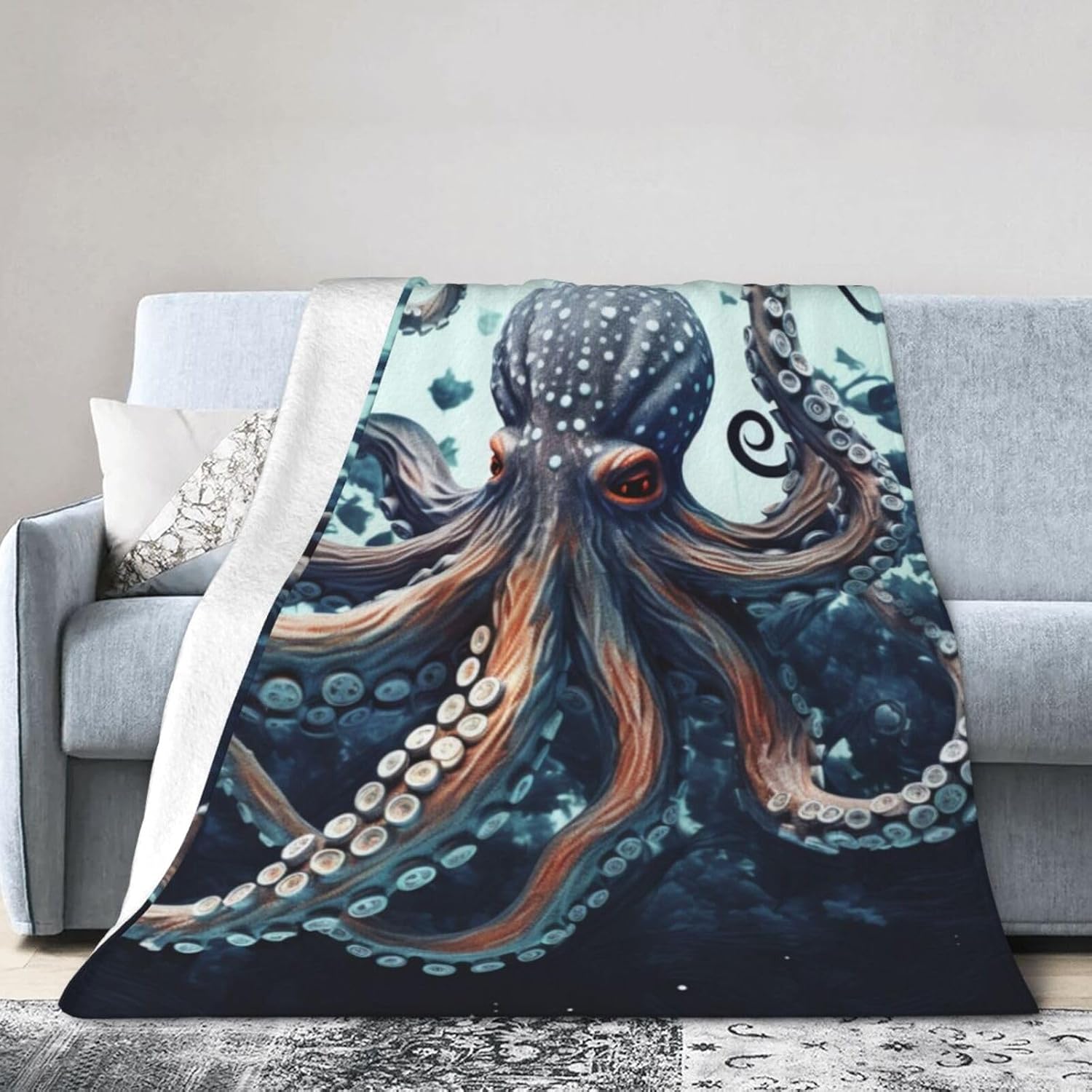 Fleece Throw Blanket Soft Cozy Throw Blanket for Couch Flannel Sherpa Blanket Cool Octopus Lightweight Bed Blanket Warm Blanket No Pilling Lap Blanket for All Season 40"x30"