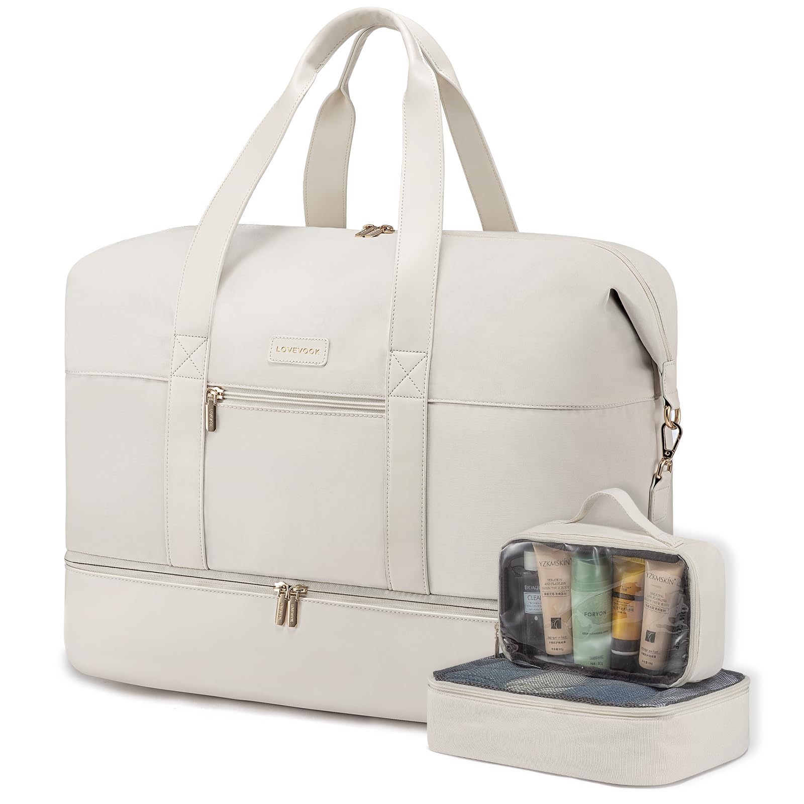 LOVEVOOK Reisetasche Damen, Sporttasche Weekender Handgepäck Tasche Für Flugzeug, Kliniktasche Geburt, Garment Duffle Bag Travel Bag mit Kulturtasche Schuhfach