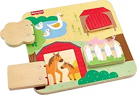 Fisher-Price Brinquedo para Bebês Painel Animaizinhos da Granja de madeira para crianças a partir de 1 ano