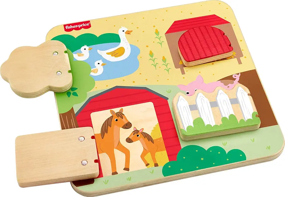 Fisher-Price Brinquedo para Bebês Painel Animaizinhos da Granja de madeira para crianças a partir de 1 ano