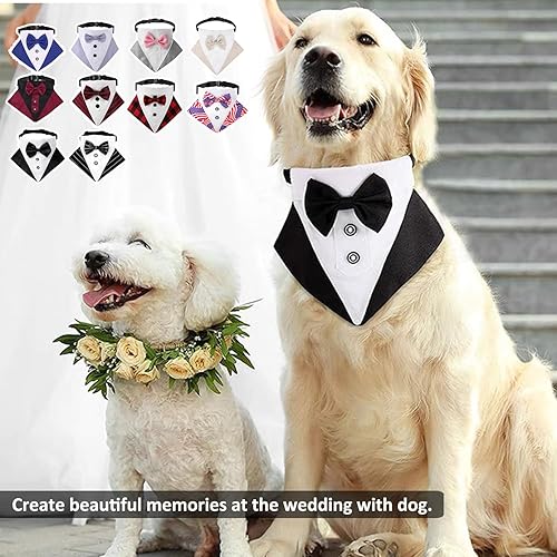 Miniatura 4 de HDKUW Esmoquin para perro, collar bandana de boda para perro con corbatín, disfraz formal de esmoquin ajustable para perros pequeños, medianos y