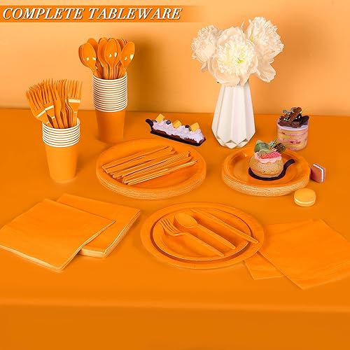 Miniatura 5 de 169 piezas de suministros de fiesta naranja incluyen platos naranjas y tazas, servilletas de papel, tenedores de plástico, cuchillos, cucharas,