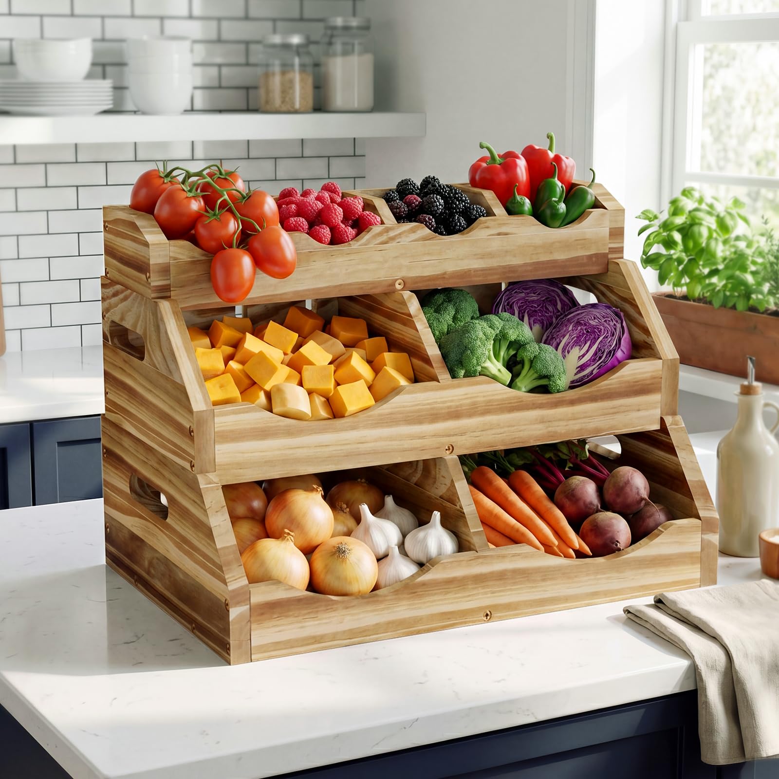 Contenitore per patate e cipolle a 3 ripiani, per dispensa e piano di lavoro della cucina, contenitore per patate e cipolle, set organizzatore da cucina