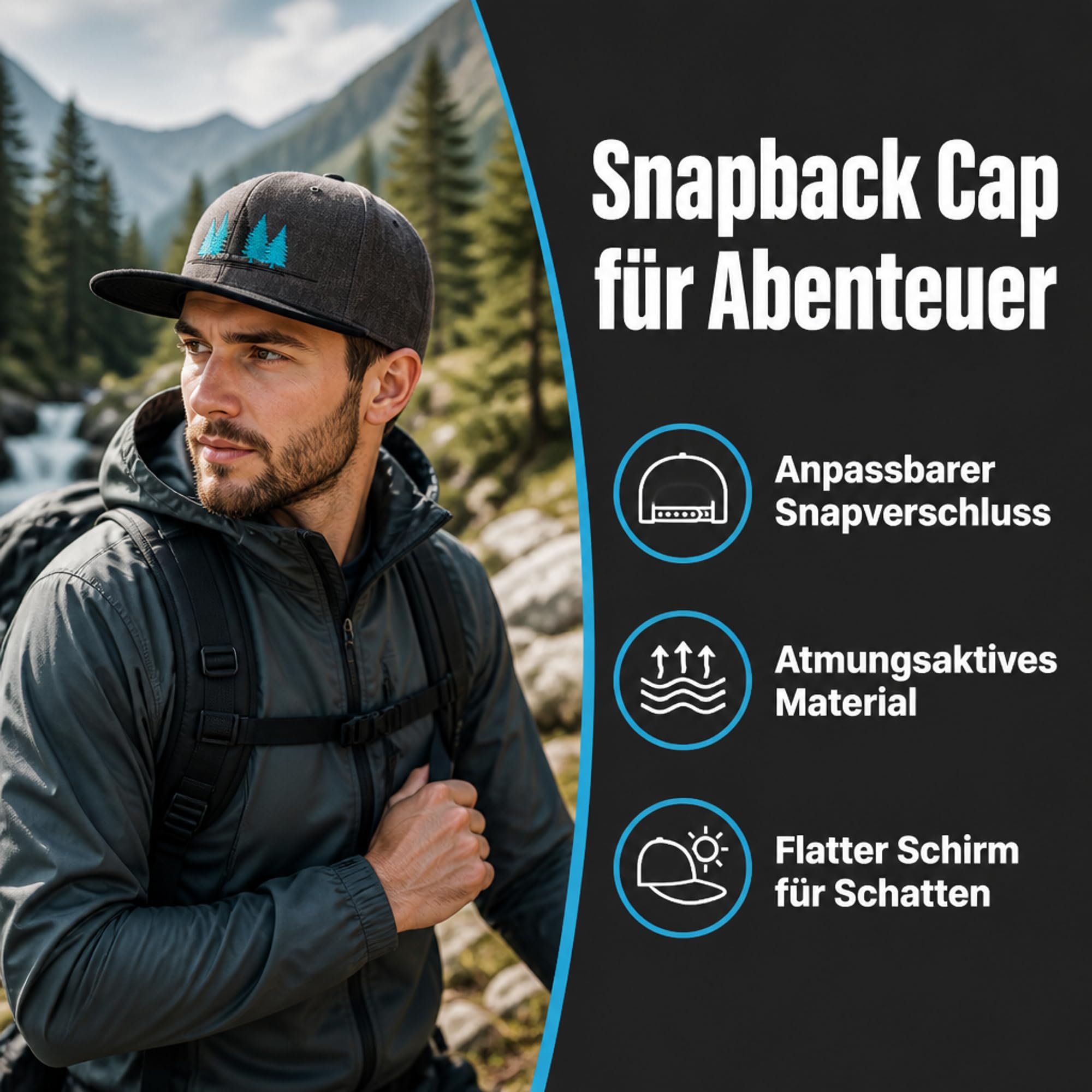 Cap Herren Flexfit Snapback : Natur Wald - Kappi für Naturliebhaber Herren & Damen Baseball Cap Kappe Mütze Outdoor Kletter Ausrüstung Wander Zubehör