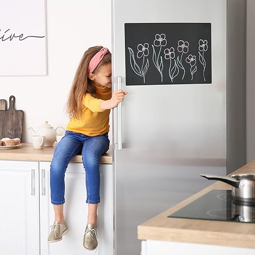 Miniatura 6 de PATIKIL Pizarra magnética de borrado en seco de 12 x 10 pulgadas, 2 hojas magnéticas gruesas de borrado en seco, pizarra negra para refrigerador