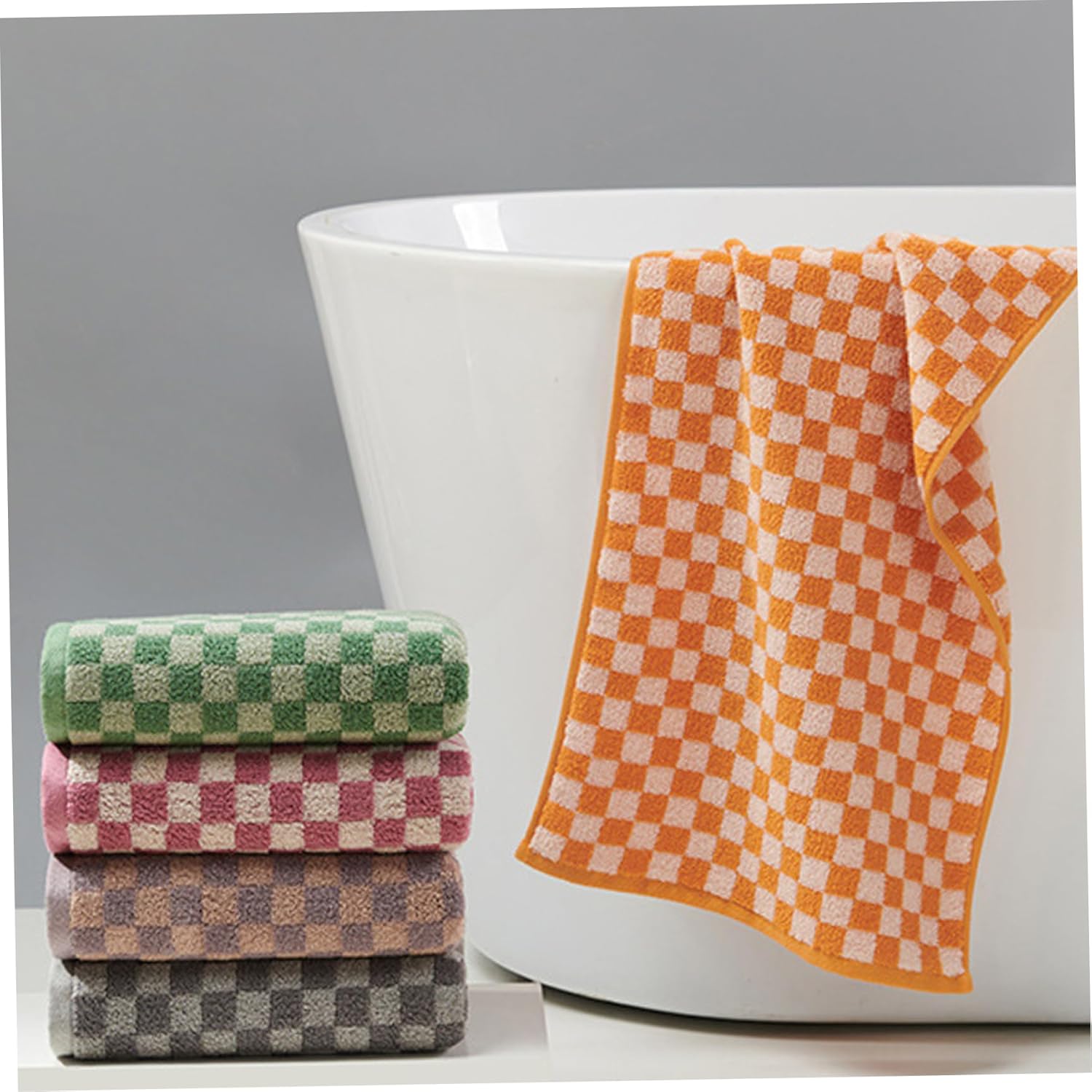 5Pcs Checkered Towels, Soft, Absorbent Cotton Checkered Hand Towels for Bathroom, Kitchen, Gym, Spa, 14 x 28 Inches, Hand