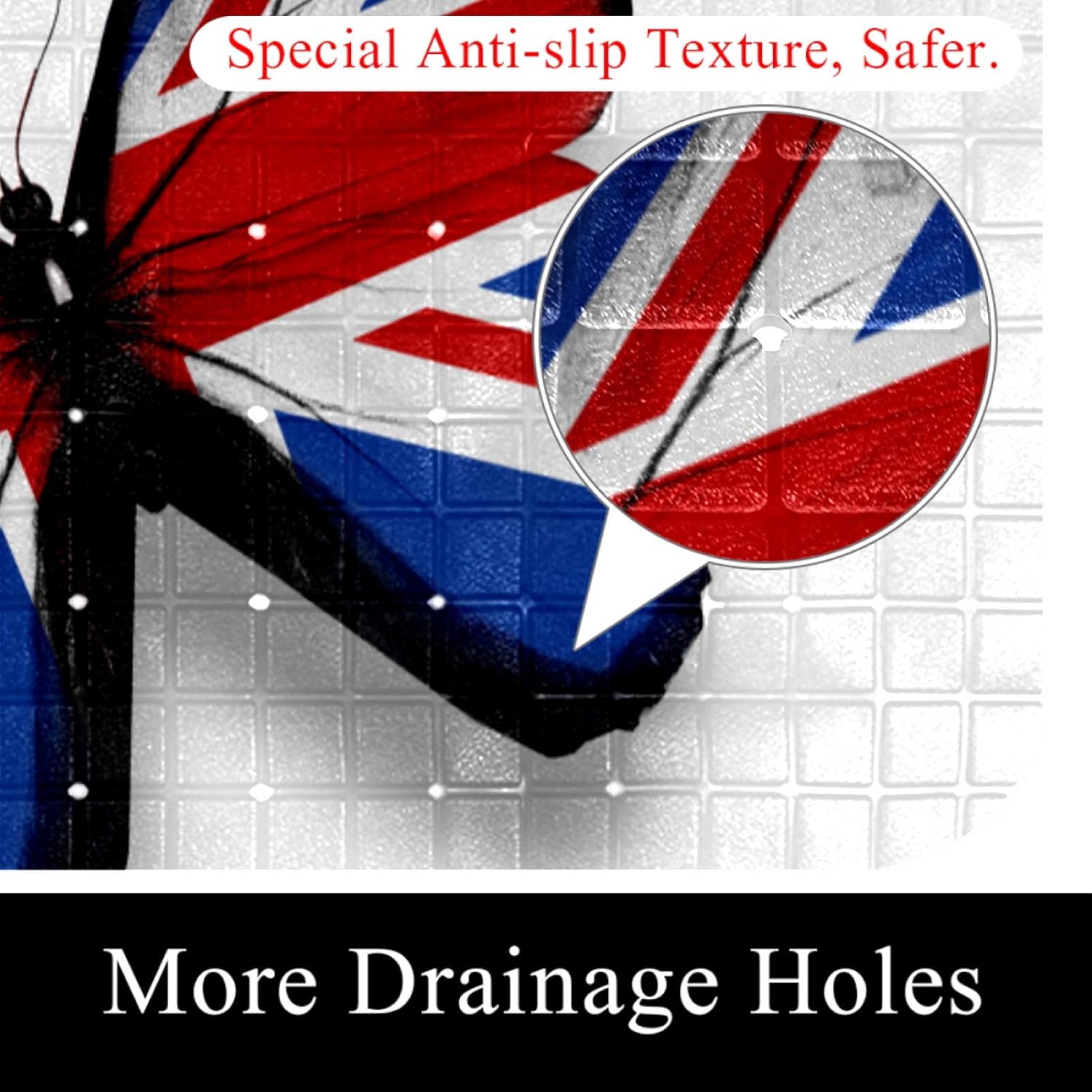 Tub mats Original Bath Mat Non-Slip Shower Mats (26.9x14.7in) UK British Flag Print Adults and Kids Bathroom Showers,Smooth/Non-Textured Tubs: Health & Personal Care