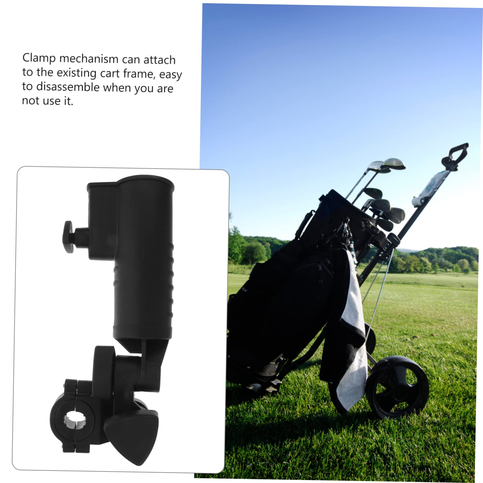 Soporte Ancho Paraguas de Golf para Carrito de Mecanismo Resistente en de Pinza y Interno Ajustable, Plástico para Lluvia y Uso Exteriores