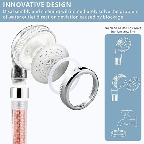 Miniatura 4 de Cabezal de ducha de mano filtrado, filtro de ducha de alta presión con 3 ajustes de pulverización para agua dura, para piel y cabello secos