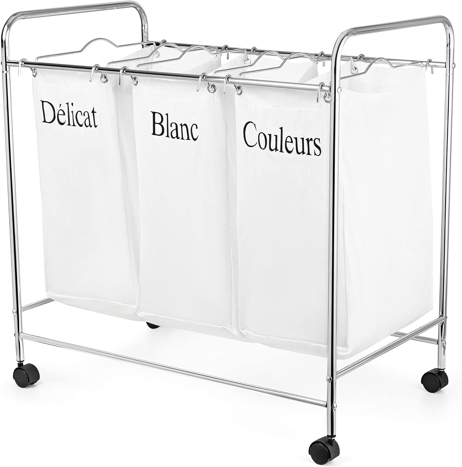 Compactor 3 Compartment Laundry Basket on Wheels, Light and Dark