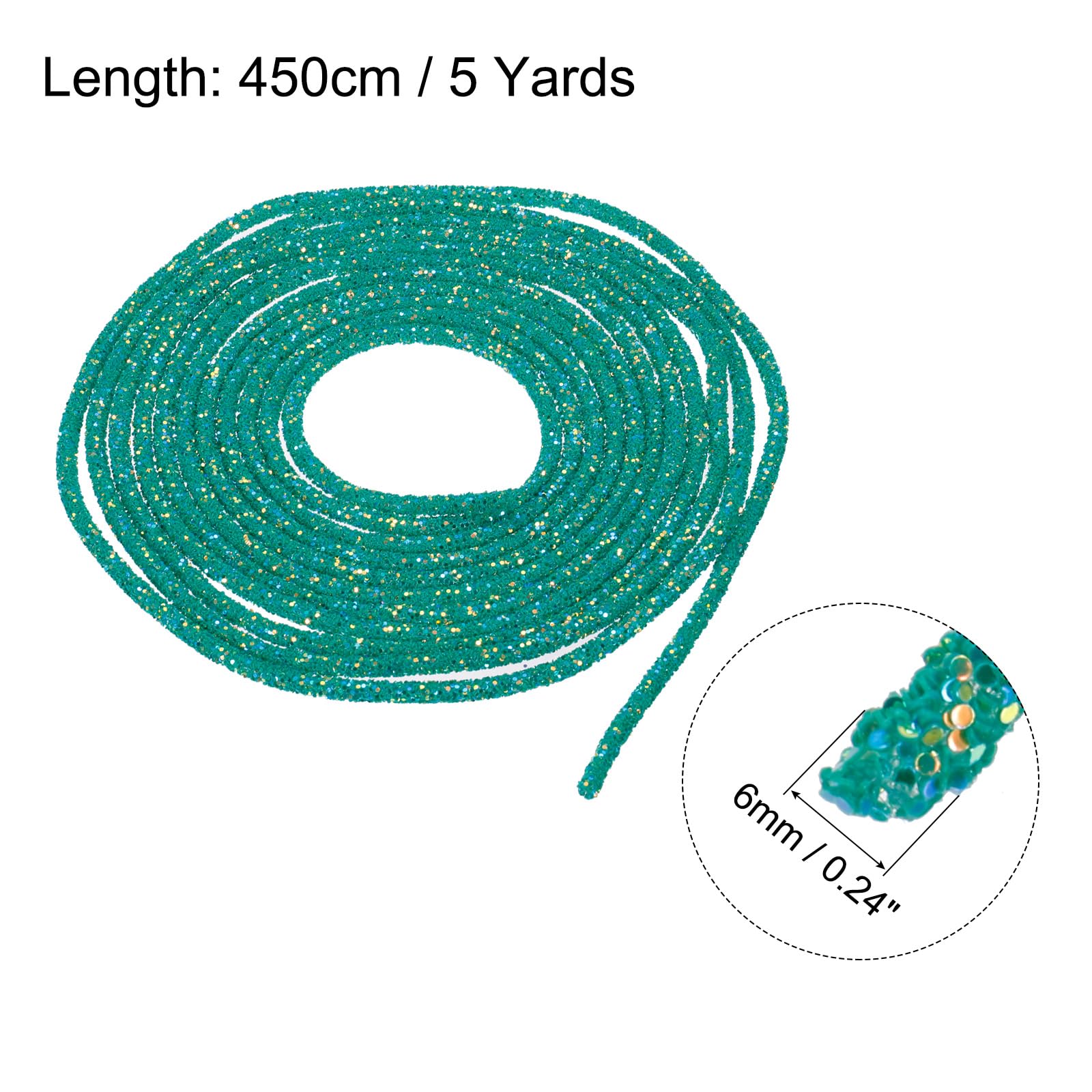sourcing map 5 Yard 6mm 0.24 inch Glitter Sequins Rope Sequins Rhinestone Tube Cord for DIY Wedding Dresses Costume Clothing Shoes Jewelry Accessory Clear White — view 37