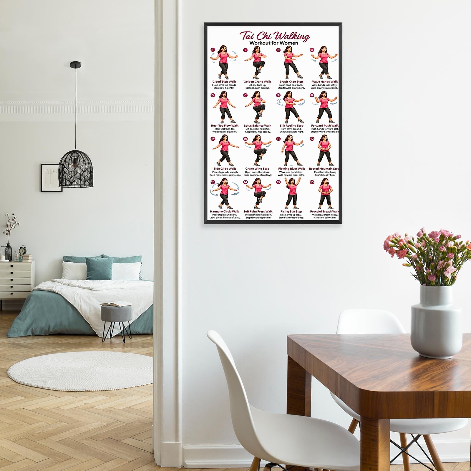 Tai Chi Walking Workout for Women Poster Balance & Mindful Movement Exercise Chart(8x12inchs，Unframed) — view 5