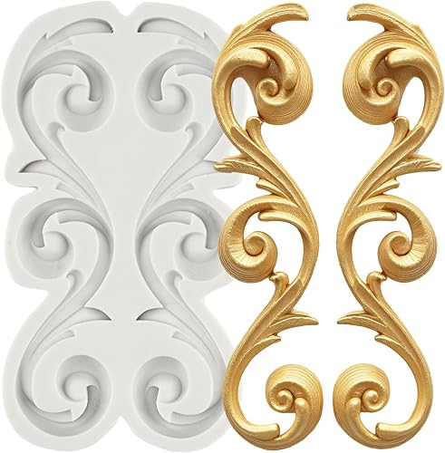 Miniatura 18 de Molde de Fondant Barroco Moldes de Silicona de Volutas de Calados de Encaje Moldes de Filigrana 3D Esculpidos para Decoración de Tartas de Azúcar