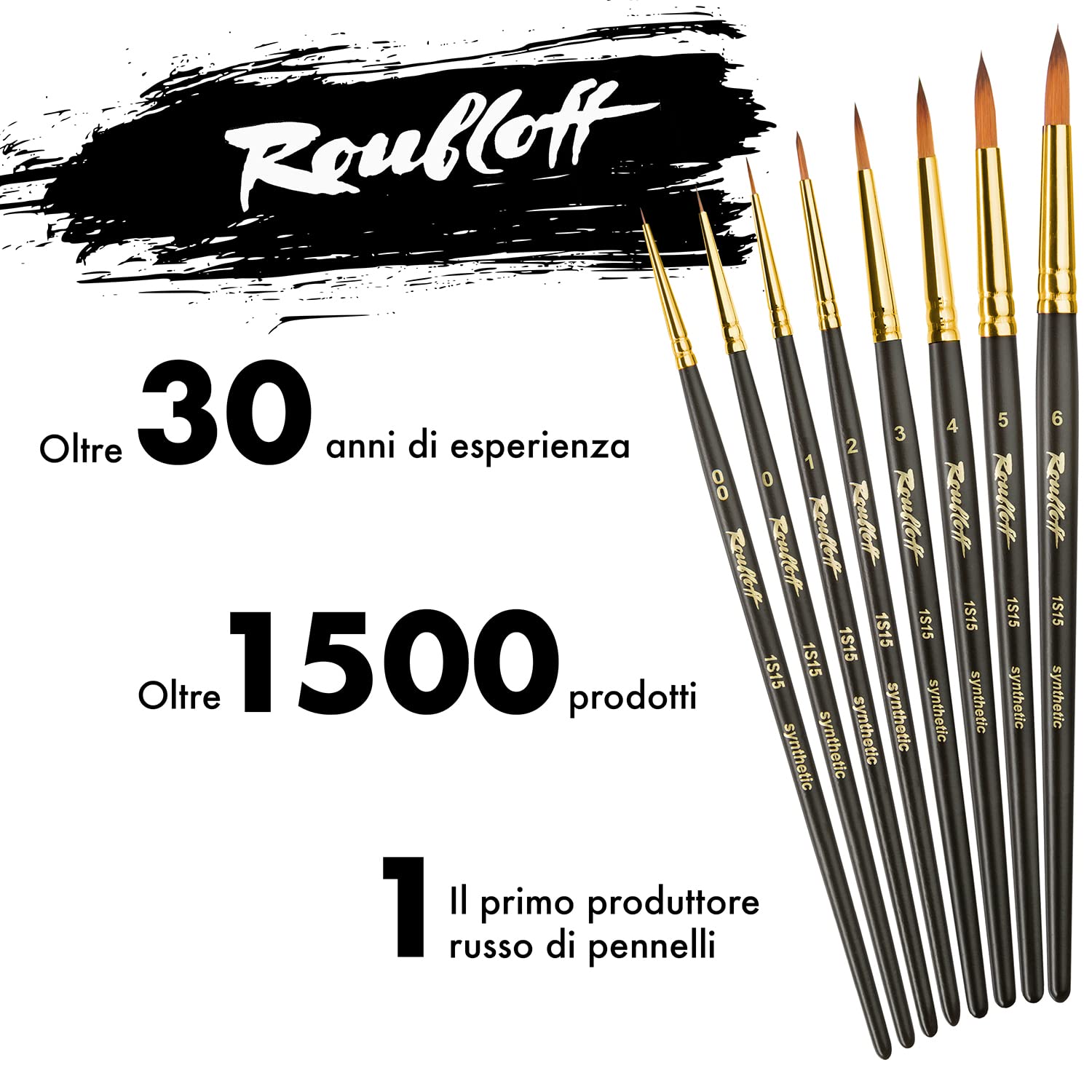 Set di Pennelli Roubloff Professional Kolinsky Imitation | 8 Tondi Sintetici nelle Misure 00, 0, 1, 2, 3, 4, 5, 6 | utilizzare con Acrilico, Acquerello, Gouache e Colori ad Olio