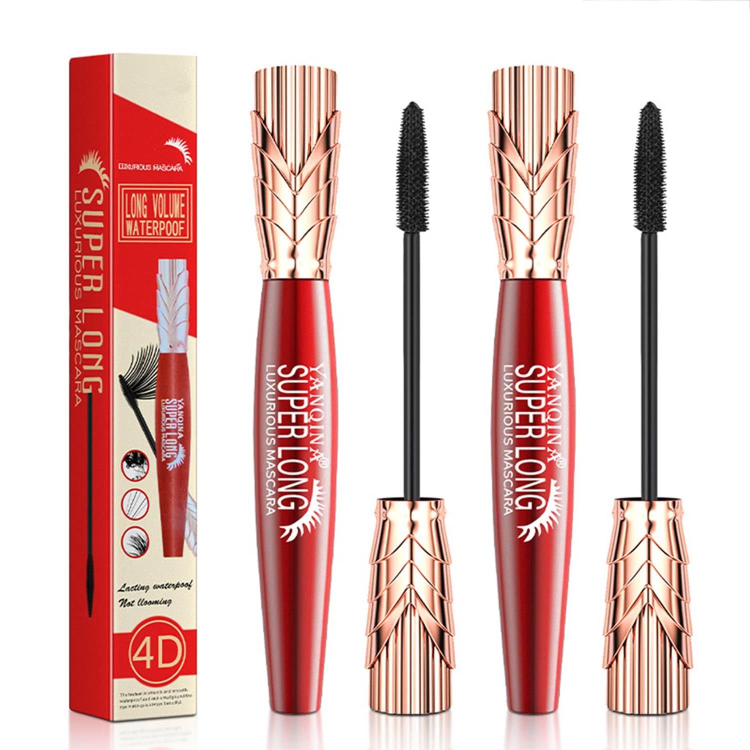 2PCS Black Tubing Mascara Waterproof & Smudge-Proof,Mascara, 4D Long Curling Mascara, 4D Stereo Lengthening Mascara, 4D Waterproof And Sweat Proof Mascara, Instant Volumizing Mascara