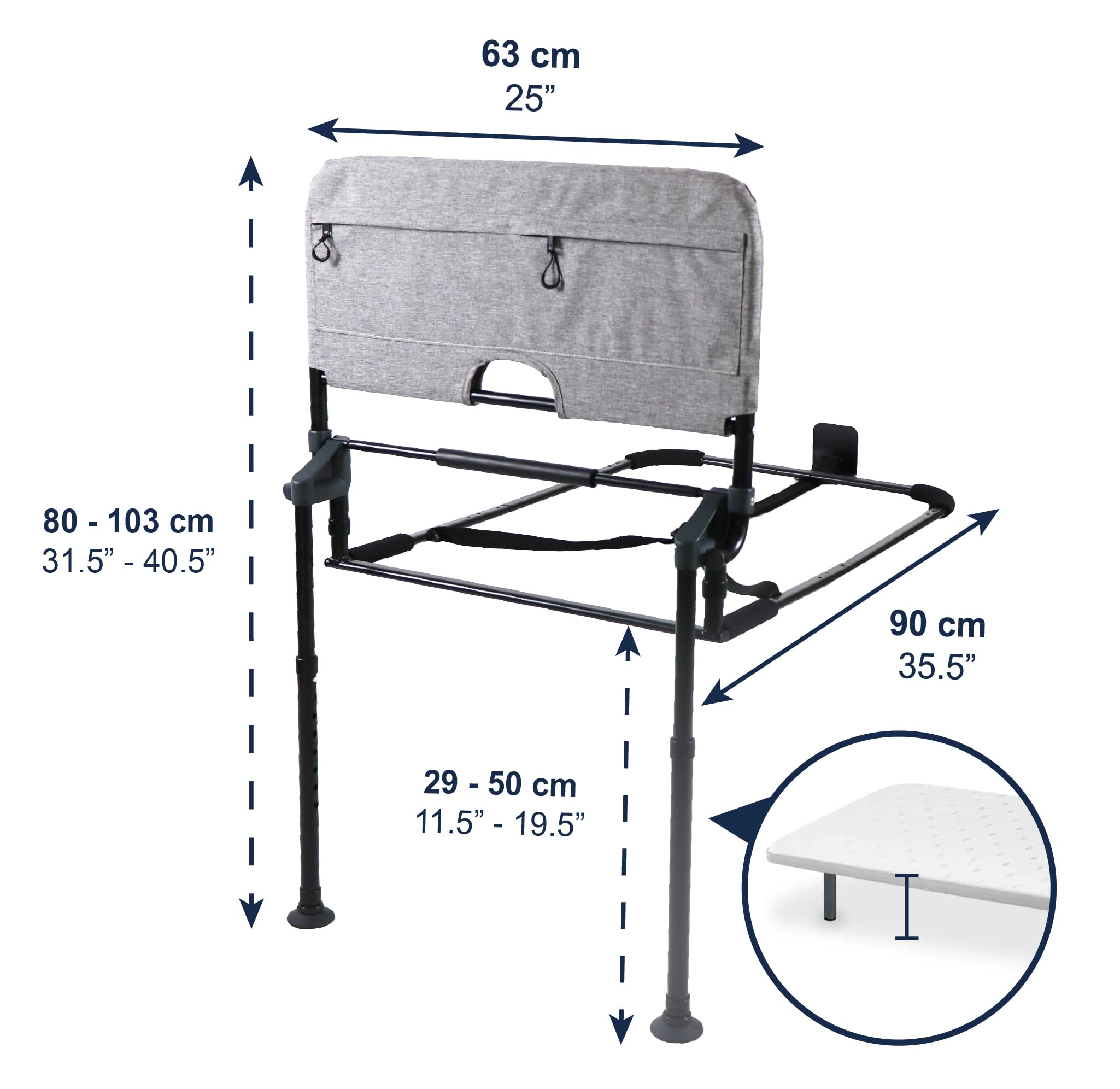KMINA Sponda Letto Anziani Anticaduta Ribaltabile con Piedi (Letto 29-50 cm), Barriera Regolabile per Letto Matrimoniale, Adulti e Disabili