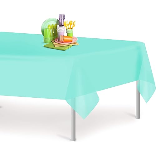 Aqua 12 Pack Premium Disposable Plastic Tablecloth 54 Inch. x 108 Inch. Decorative Rectangle Table Cover By Grandipity