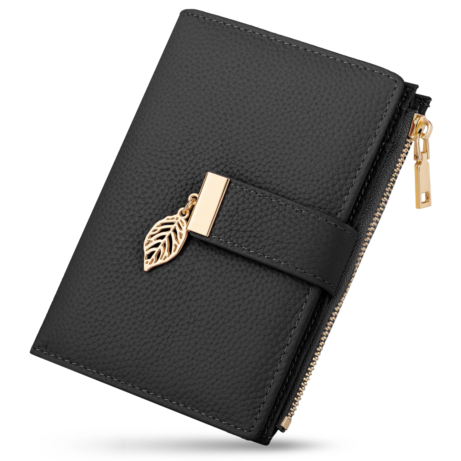 Porte Monnaie Femme, Petit Portefeuille Femme avec Blocage RFID Protege Passeport Porte Feuilles pour Femme avec 16 Fentes pour Cartes et Pochette à Fermeture éclair