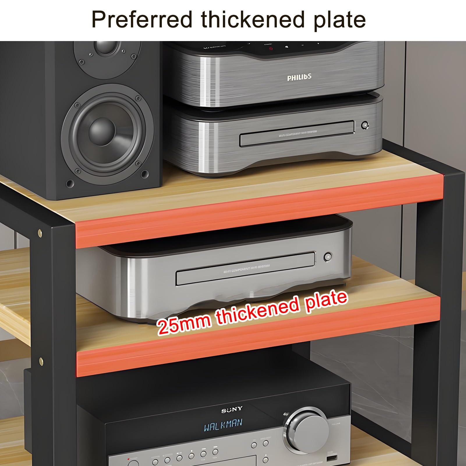 Soporte multimedia de 3/4 niveles, Estante De Audio, Soporte de Medios de almacenamiento abierto, Soporte de Medios de altura ajustable for consolas de juegos/Apple TV/ps4(Nero,15.7"x13.7"x13.9