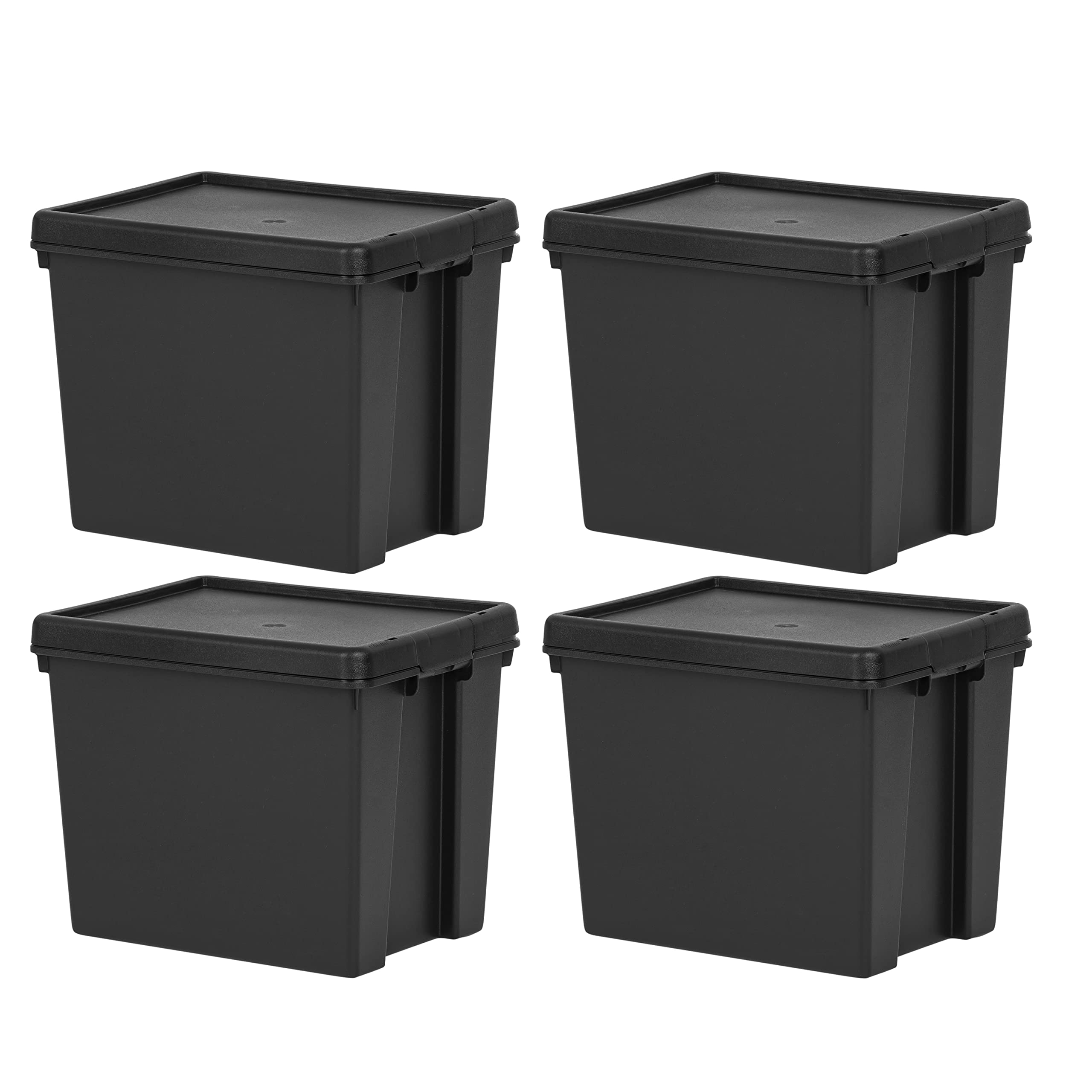 (Set of 4) 24L 24 Litre Recycled Heavy Duty Super Strong Storage Boxes Containers With Secure Lid Boxes Storage Containers Organizing Basket For Home Office Storage (24 LITRE, Black Bam)