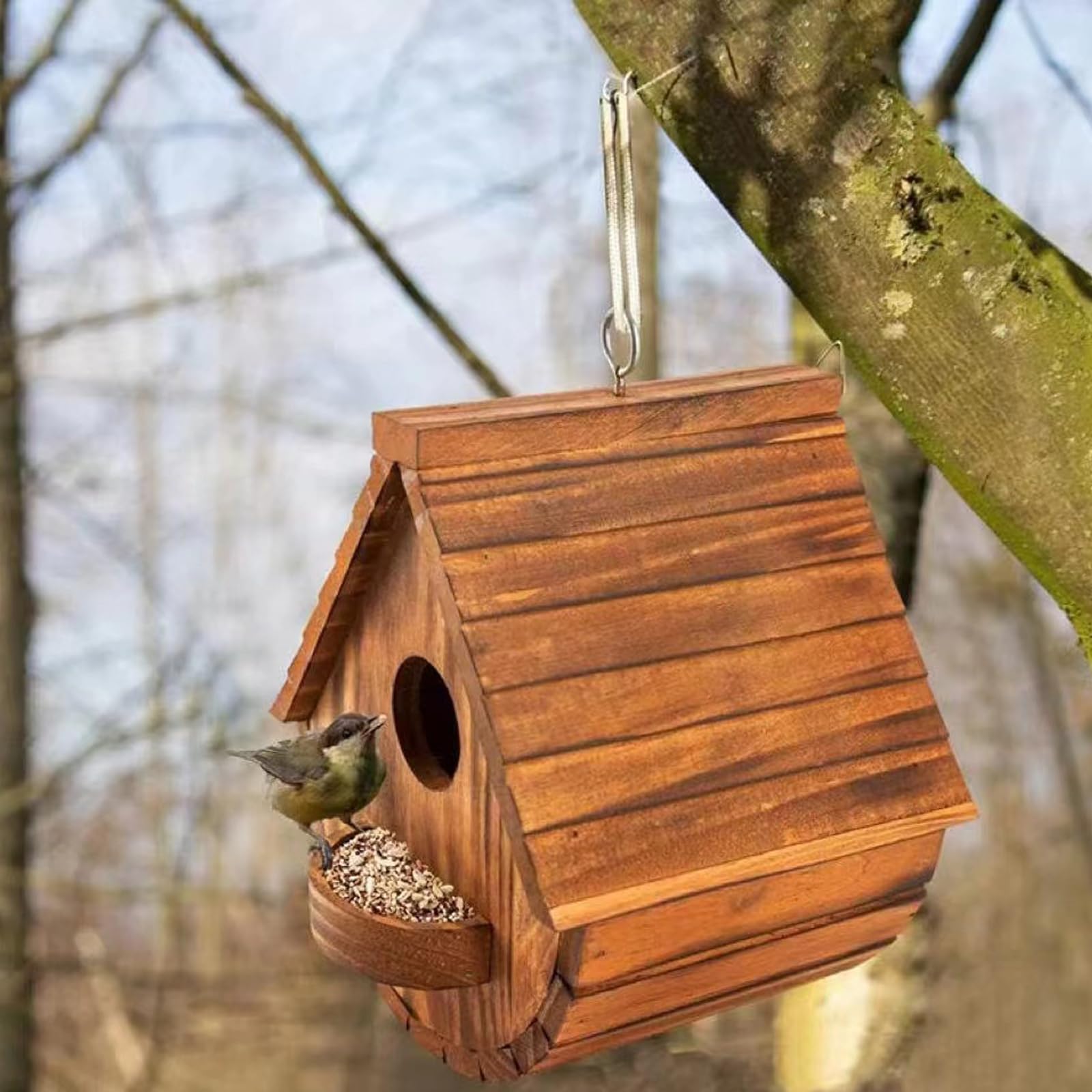 Casetta Legno Uccellini, Nido Ideale per Uccelli Selvatici, Casetta per Uccelli Selvatici da Esterno, Nido Uccellini da Esterno da Appendere, Resistente alle Intemperie e Robusta