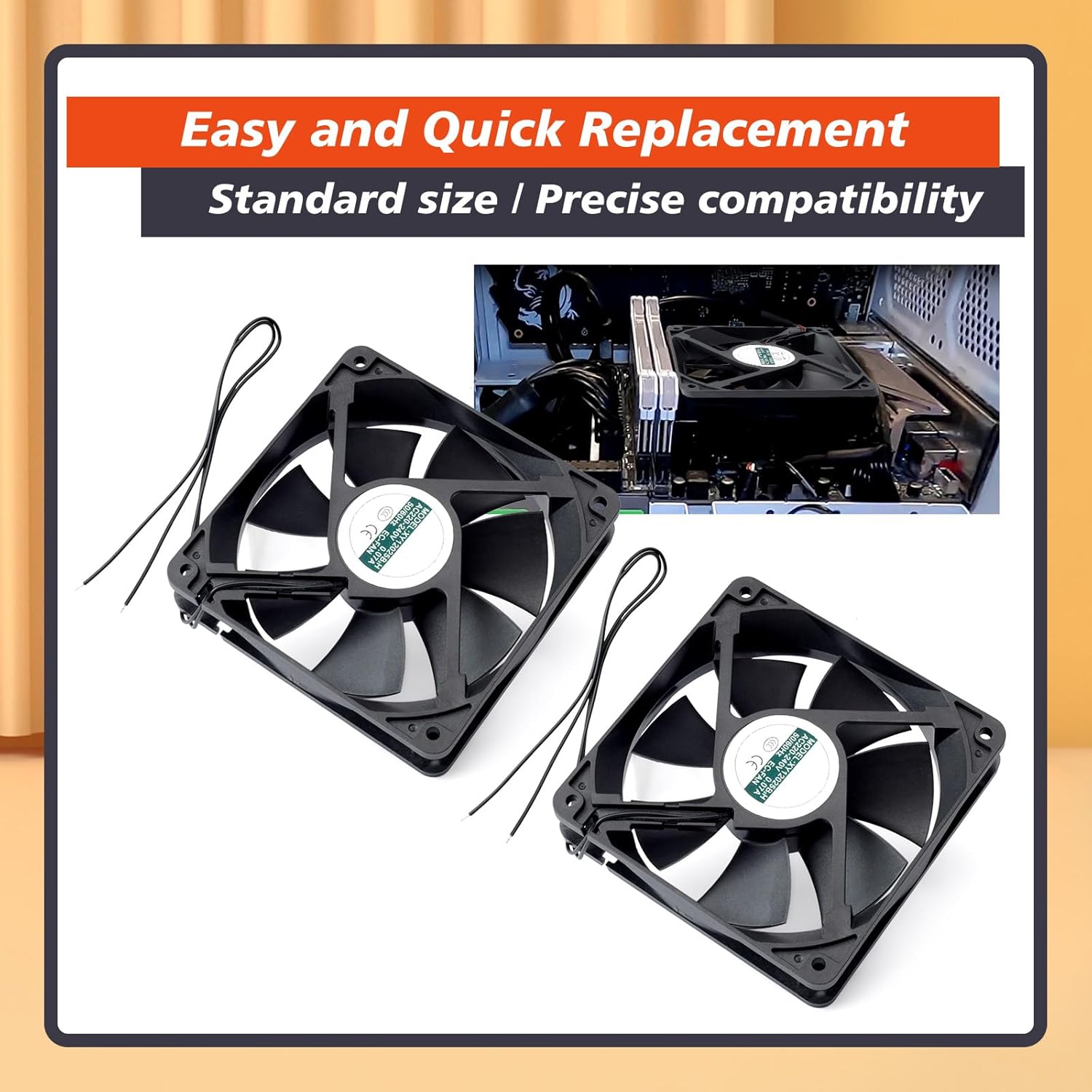 2pcs EC 12025 Cooling Fan Replace XY12025B2H for 220-240V Boosting High-Volume Fans 120mm Case Replacement Parts Accessories Black Plastic