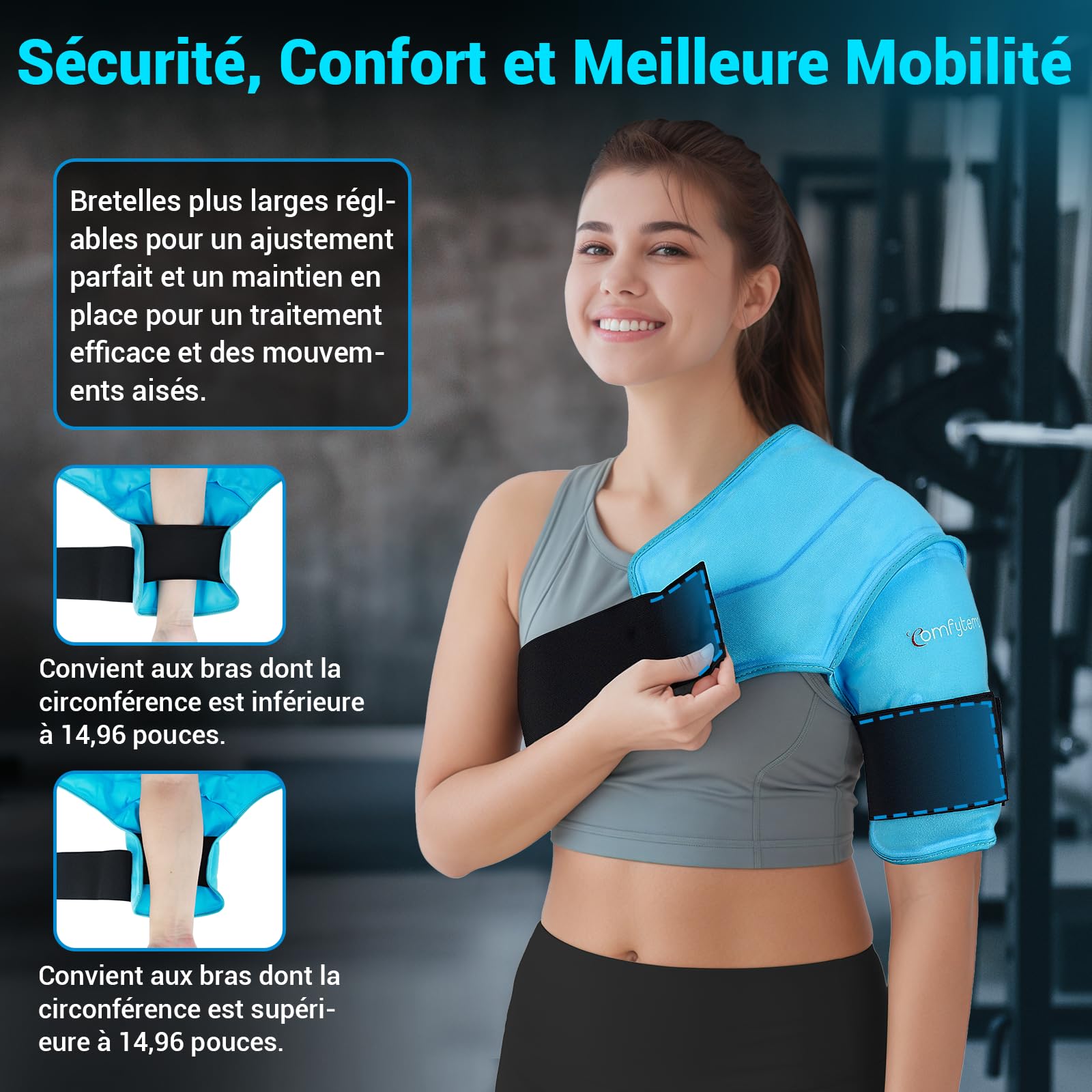 Comfytemp Poche de Glace pour Épaule, 3D Sac Réutilisable, Thérapie Chaud/Froid, Soulagement Douleur Épaule, Tendinite, Adapte Épaules Gauche Droite