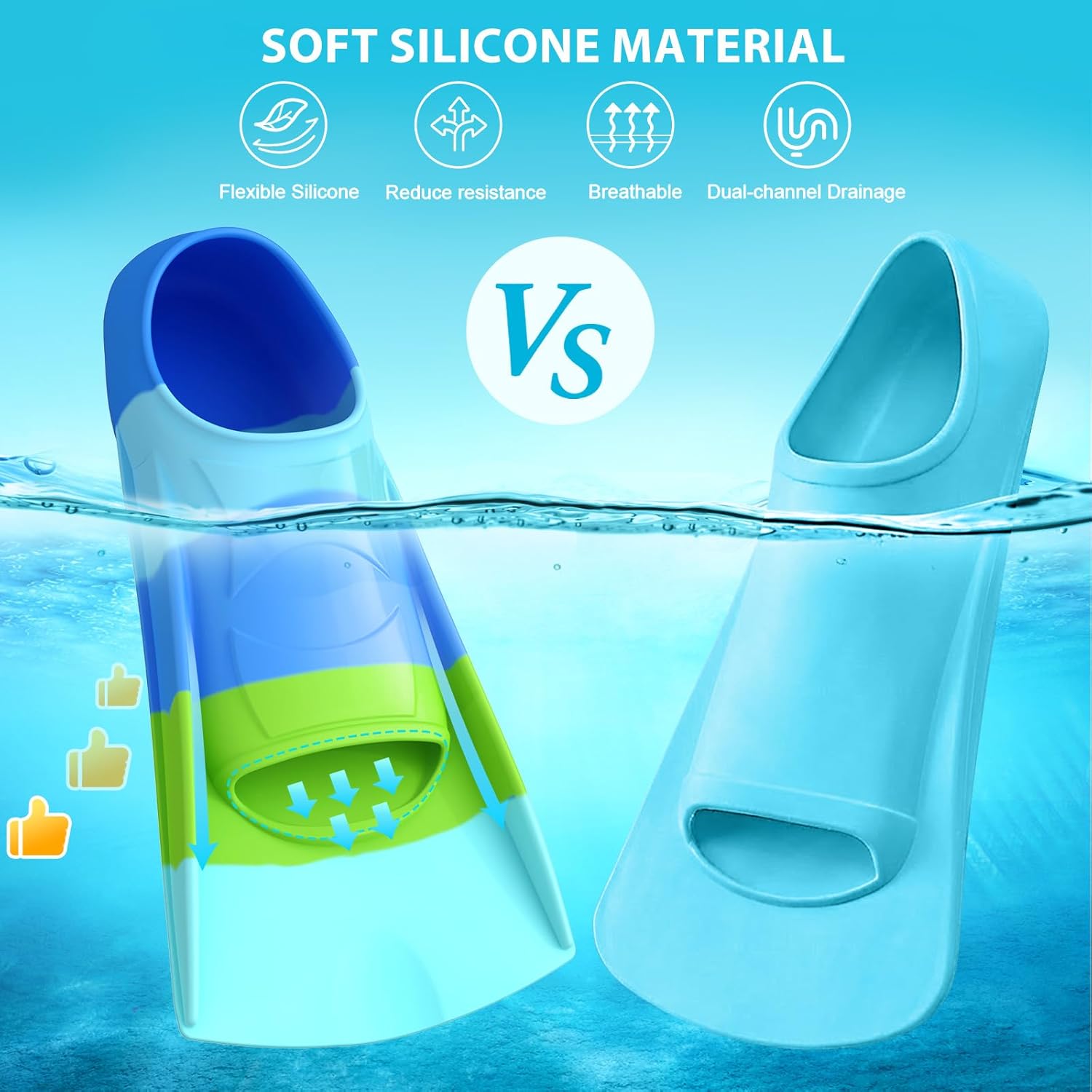 Gintenco Swim Fins, Kids Swim Training Fins for Lap Swimming, Travel Size Flippers with Mesh Bag, Silicone Swimming Fins for Kids Teens Adults Women Men