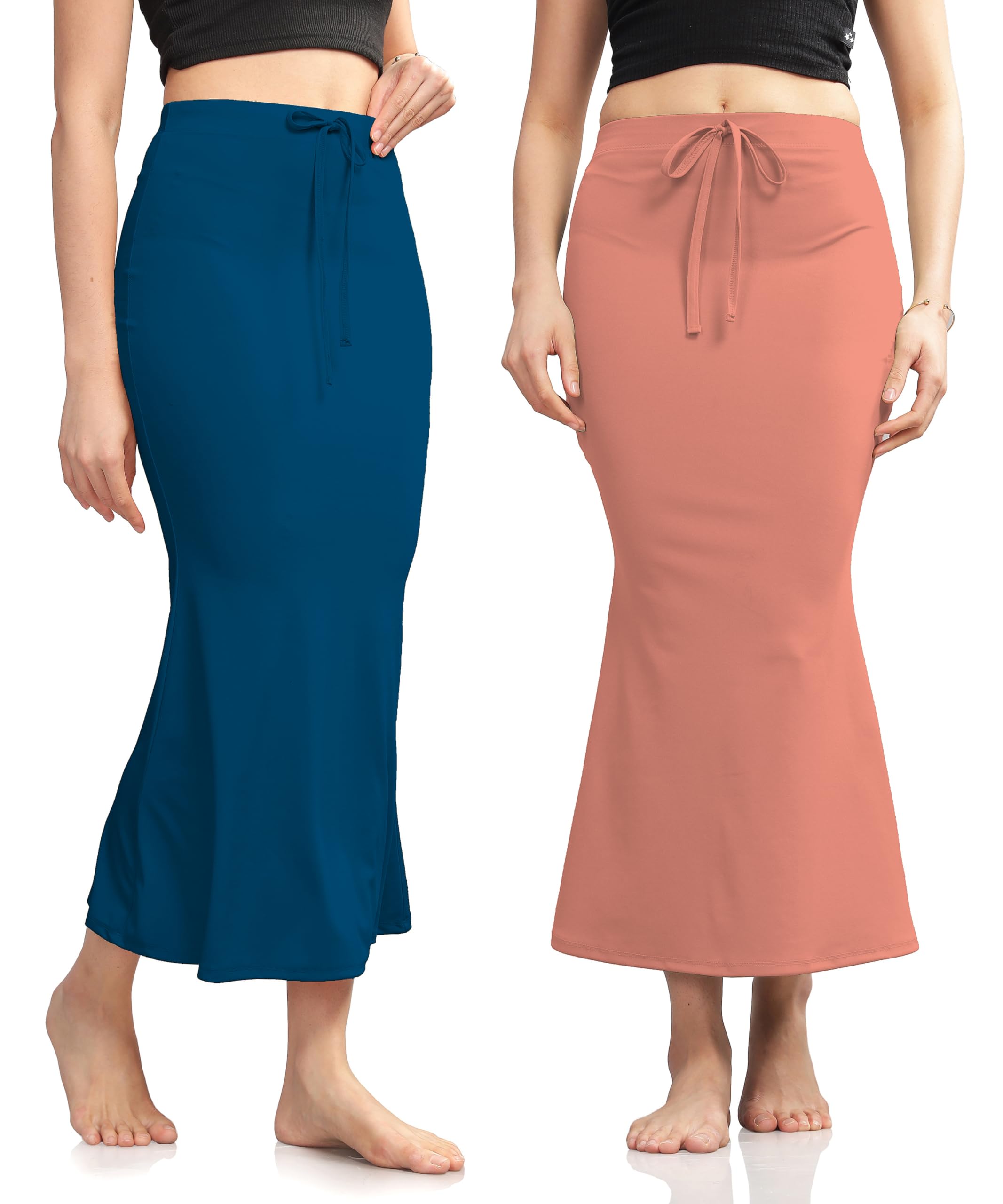 Women?s Solid Mermaid Fit Maxi Skirt Combo | Soft Stretchable Fabric | Adjustable Waist Tie | Set of 2 |Rama-Peach-picture-30