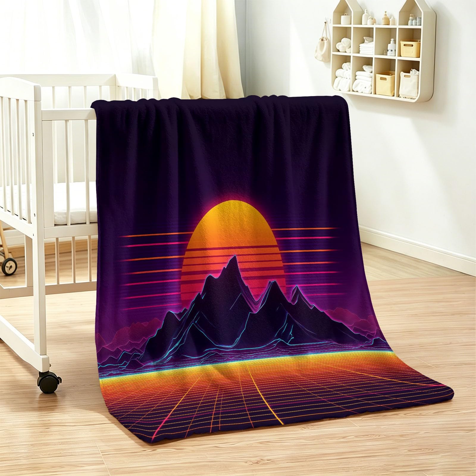 Koc polarowy z motywem gier, miękki, neonowy koc polarowy, góry słoneczne dla dorosłych i dzieci, miękki koc, ciepły na kanapę, 150 x 200 cm