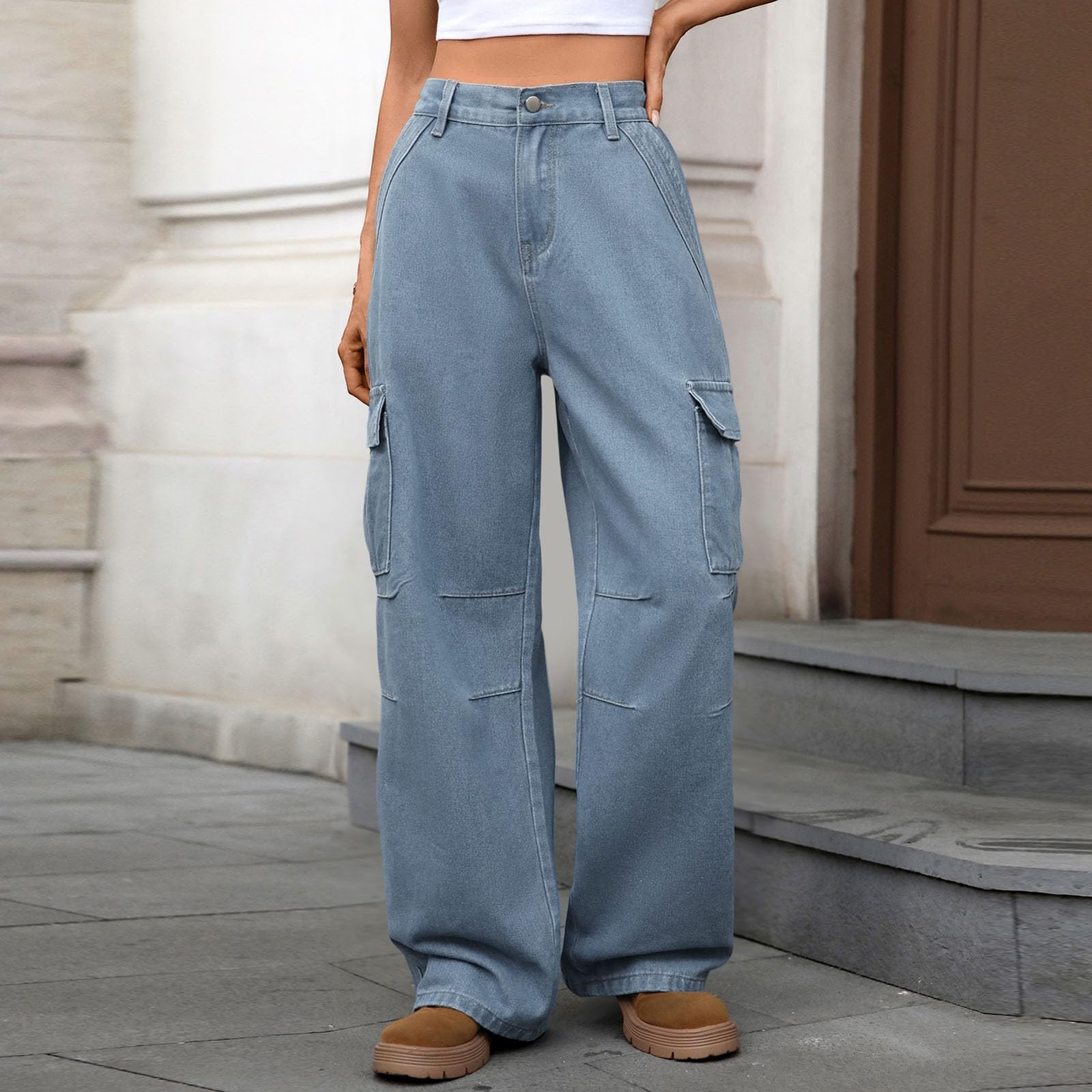 Jeans Mujer Vaqueros Pantalones Elasticos Wide Leg Cargo Ropa Casual Push Up Y2K De Tallas Grandes Baile Urbano Rectos Talla Grande