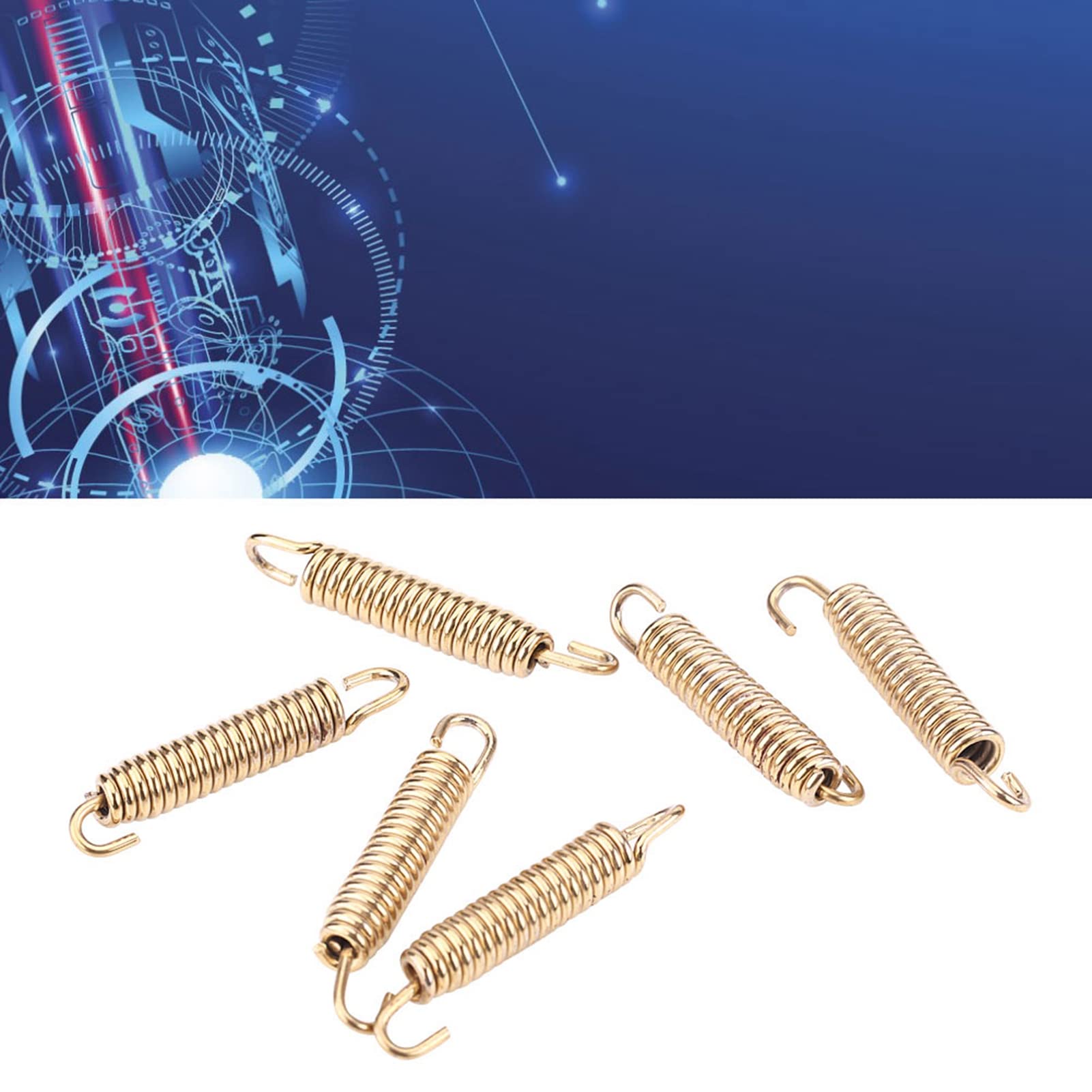 Qiilu Gancio di scarico a molla, QL04341 6 pezzi in acciaio inox silenziatore tubo di scarico ganci a molla per moto motorino atv(Gold)