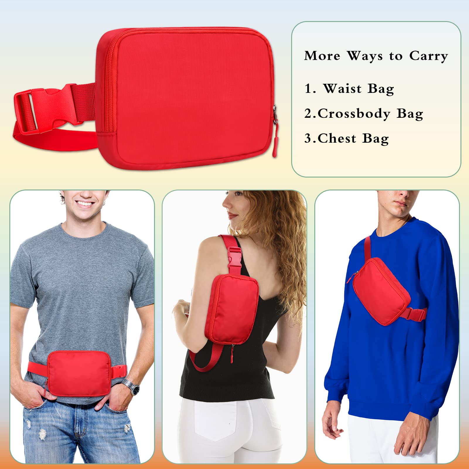 Riñonera para mujeres y hombres, mini bolsa unisex con correa ajustable para correr, viajar y senderismo, Rojo, S, Bolsa de almacenamiento 6