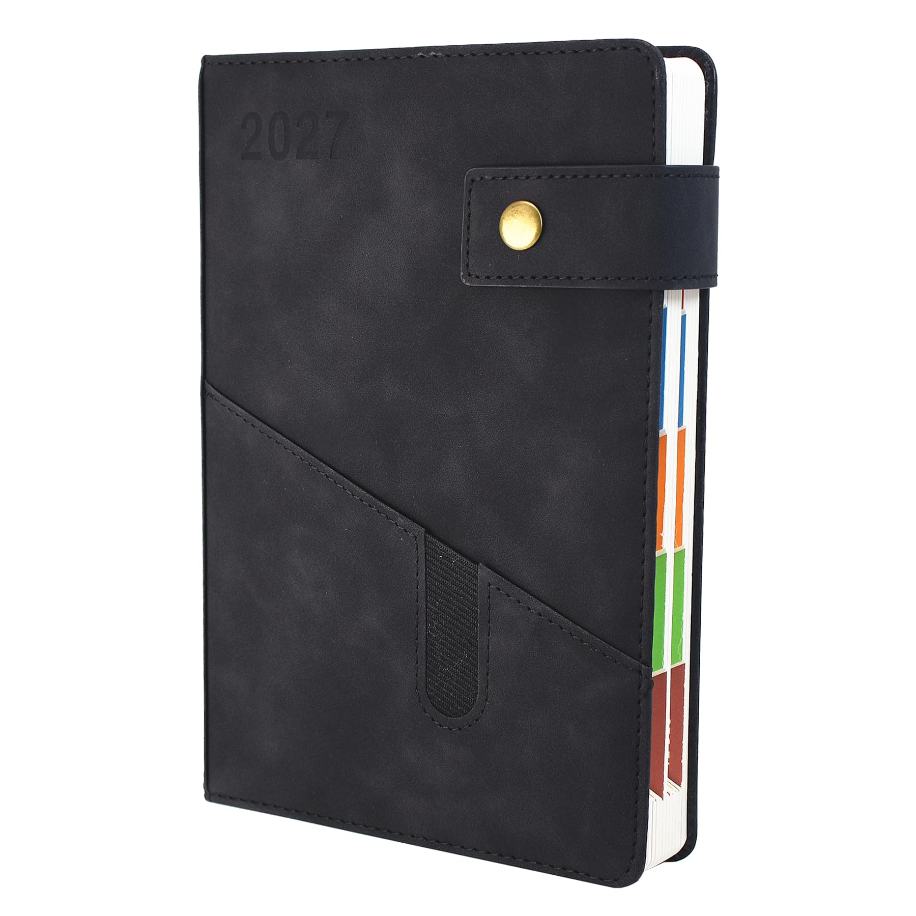 2027 Diary, Diary 2027 A5 Page A Day,Productivity Daily Planner from Jan 2027 to Dec 2027 With Monthly Tabs, 3 Bookmark and Colorful Side Panels (8.5x5.9 inch) (Black)