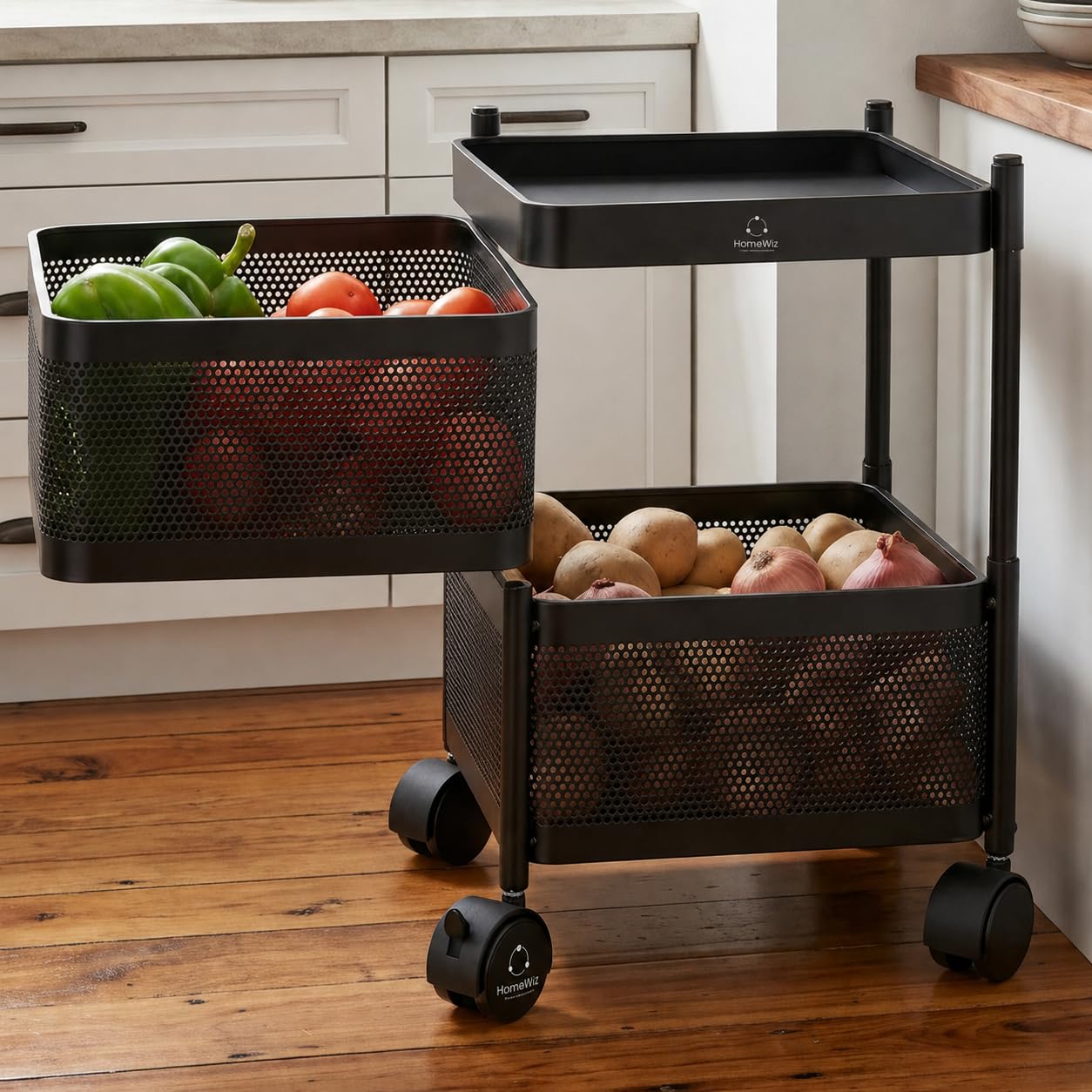 HomeWiz Square Kitchen Rack 2- Layer | Lifetime Usage Heavy Duty Steel Trolley | Kitchen Storage | Onion Potato Rack For Kitchen | Multipurpose Storage Rack for Fruits & Vegetables | Rust-Free Forever-image-3