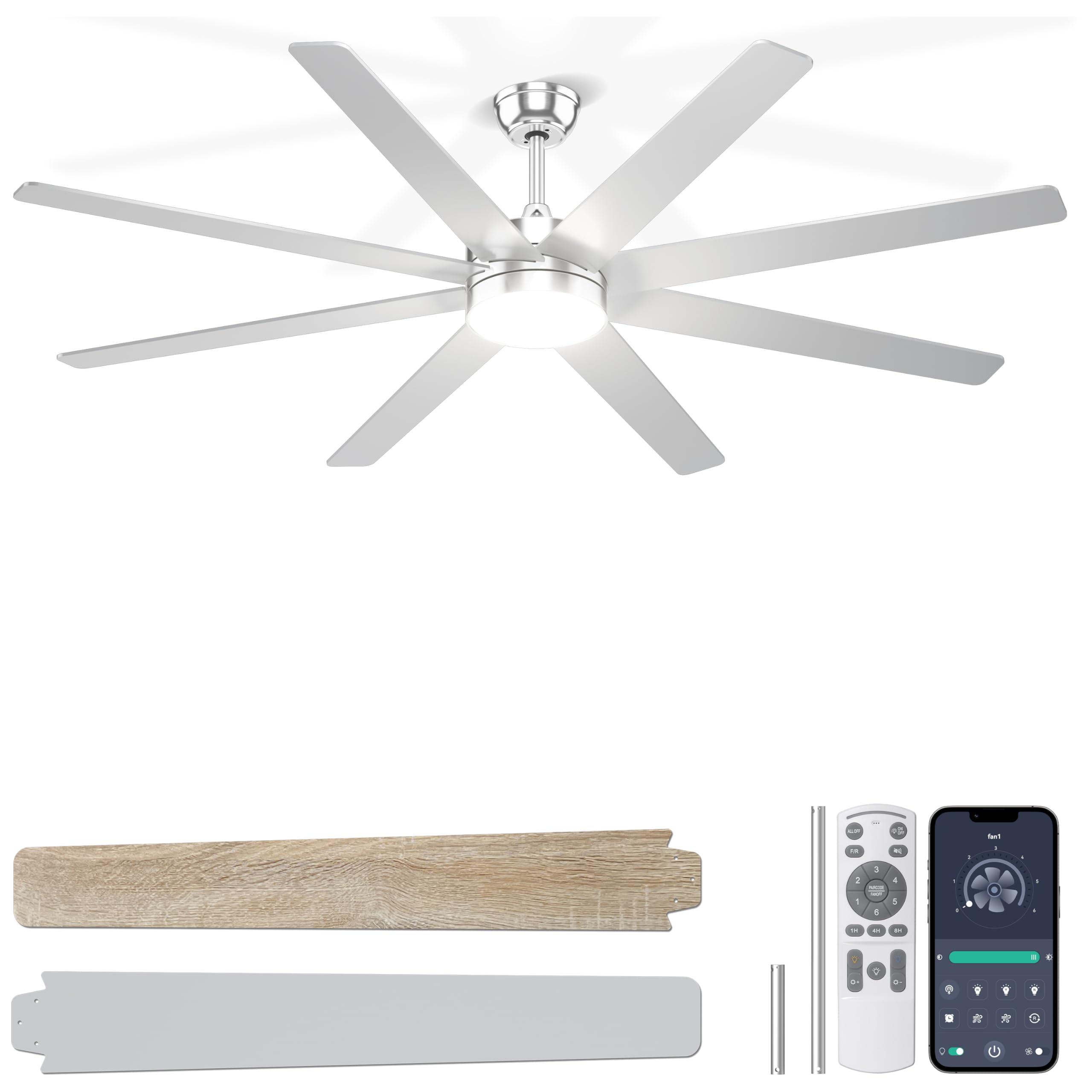 Ohniyou Ventilador de Techo de 152 cm con Luz Silencioso, Ventiladores de Techo Modernos con Control Remoto/APP, Luz Regulable, Motor DC Reversible para Sala de Estar Terraza Interior Exterior, Negro — view 11