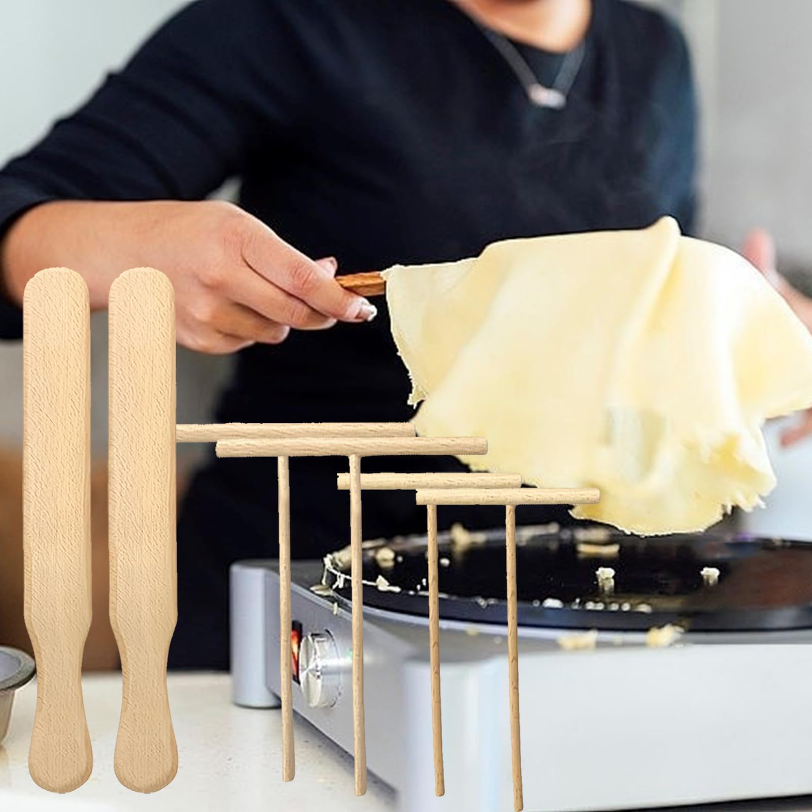 Set De 6 Spatules à Crêpes - Distributeur Et étaleur En Forme De T - Accessoires Crêpière électrique