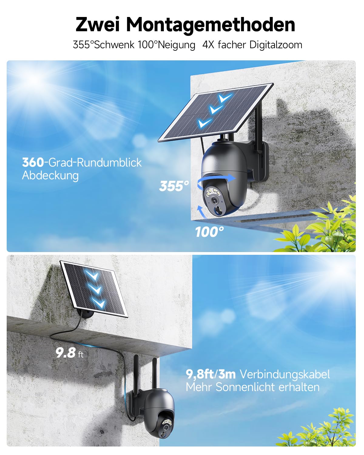 4G LTE Überwachungskamera Aussen mit SIM Karte Ohne WLAN Solar