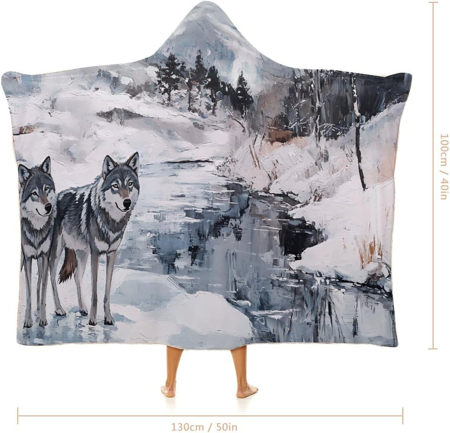 Wolf Wolves By The Stream Fashion Wearable Blanket Hoodie Fleece Throw Cloak Robe Unisex
