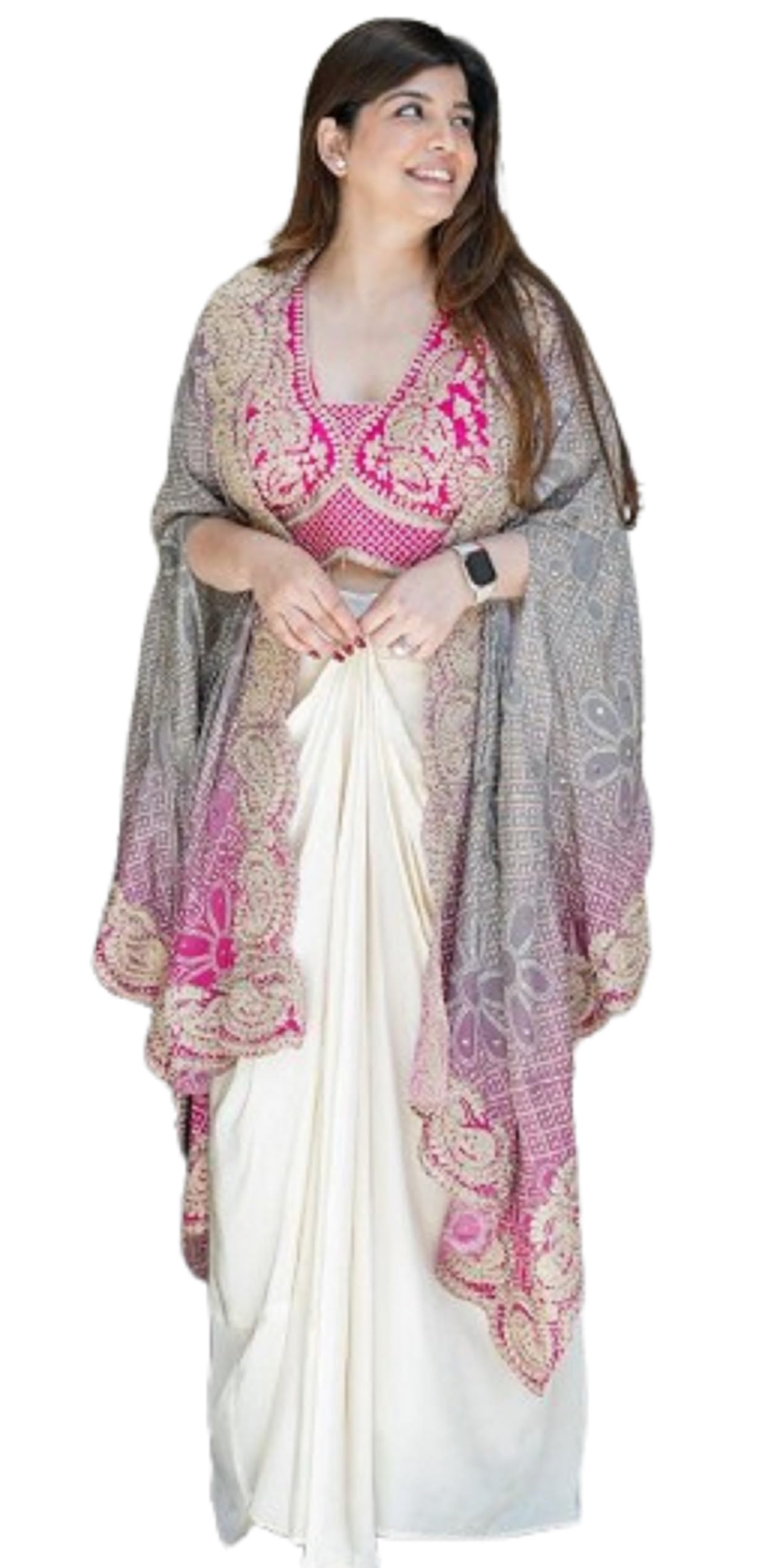 maruti fashion house Lehenga Choli Indo-Western Draped Saree Set For Womens And Girls Ready To Wear Hevay Chinon Silk Fabric With Work Multi Thread Embroidery Coding Sequence Pink-picture-29