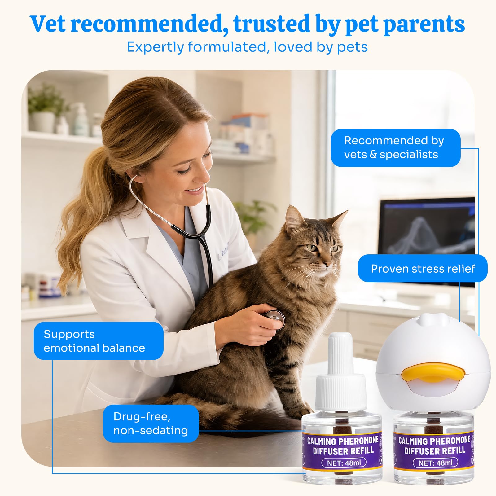 Difusor calmante para gatos de interior: soporte calmante inspirado en feromonas que ayuda a promover un comportamiento relajado y comodidad emocional, difusor enchufable sin medicamentos para uso