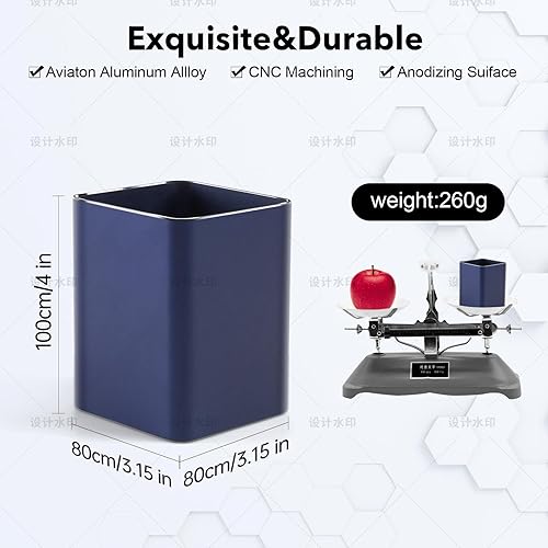 Miniatura 3 de Soporte de metal para bolígrafo para escritorio, organizador de escritorio cuadrado de aluminio y soporte para brochas de maquillaje, caja de