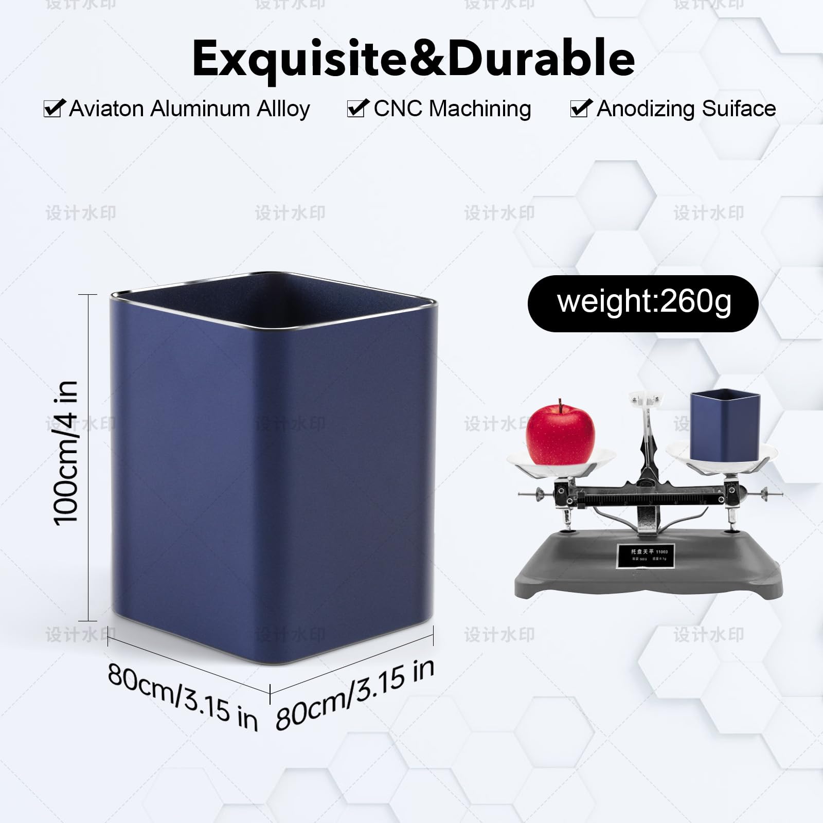 RQB Metal Pen Holder for Desk Square Aluminum Desktop Organizer and Makeup Brush Holder Storage Box for Office School, Home - Image 3