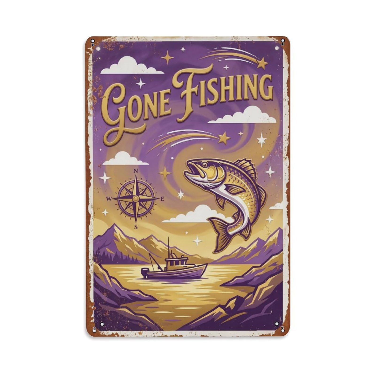 Gone Fishing Dream Journey Vintage Metal Tin Sign Plaque Wall Decor for Cafe, Club, Garden Metal Poster 8x12Inch
