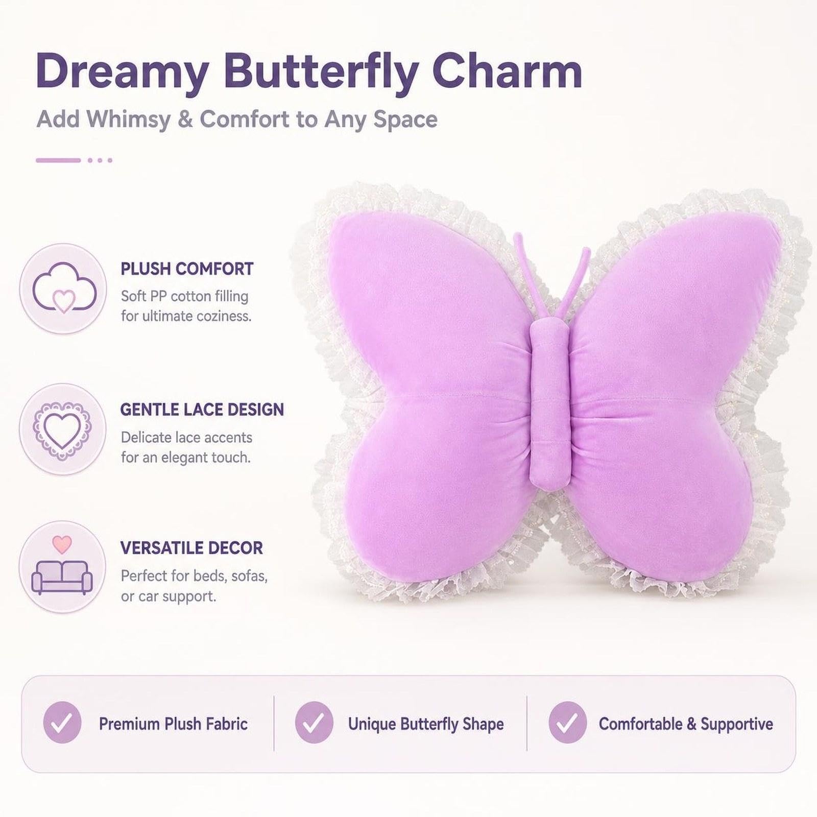 Cuscino Morbido in Peluche a Forma di Farfalla, Cuscino Decorativo 3D a Forma di Farfalla in Peluche, Animale Imbottito per scrivania, Calza di, Viola Chiaro